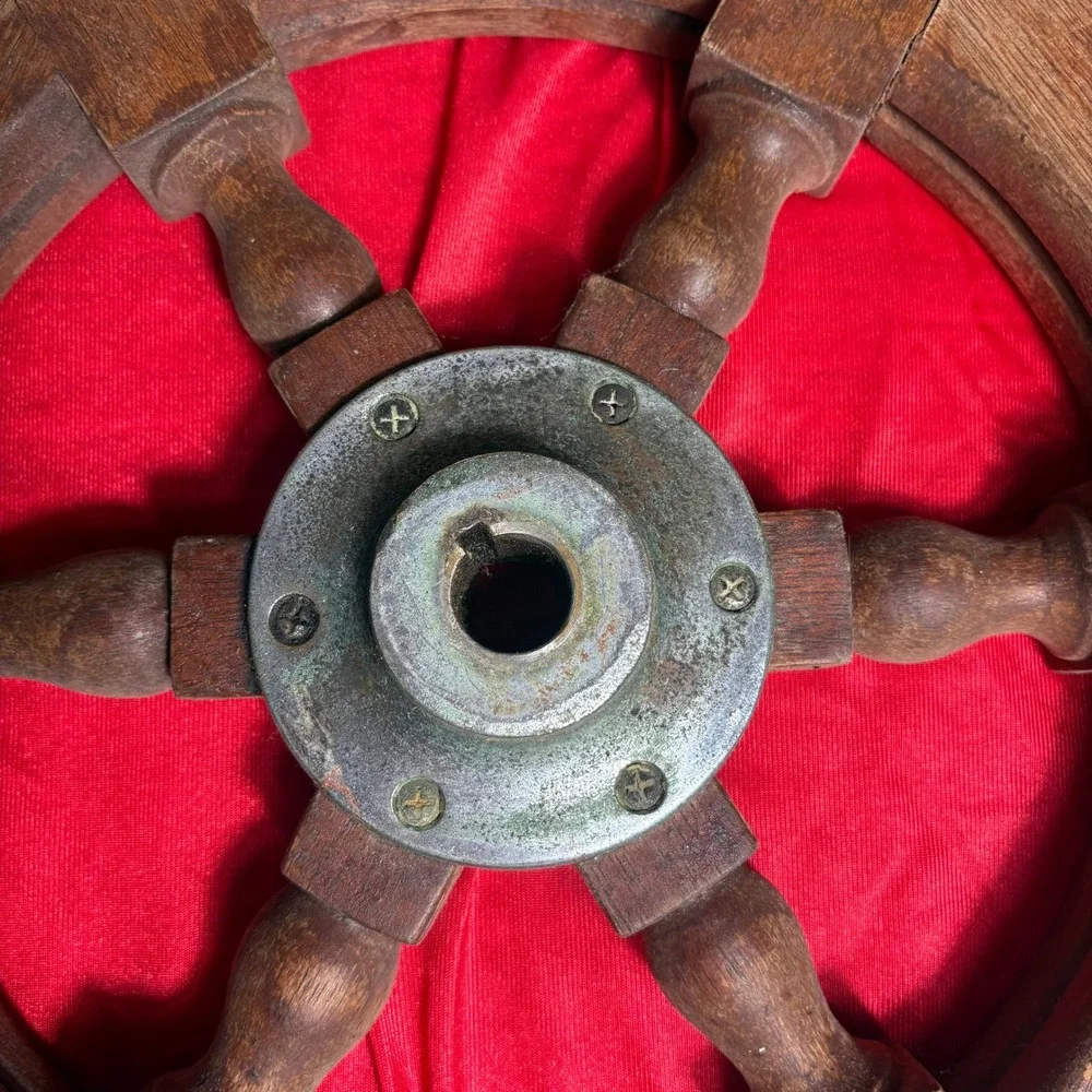 Vtg Wooden Ship Wheel Nautical Maritime Boat Helm Wall Decor 6 Spoke 18 Inch